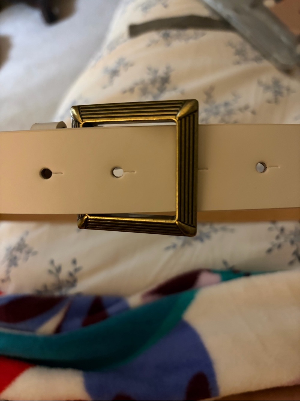 Tommy Hilfiger cream Belt with Antique Gold Square Buckle